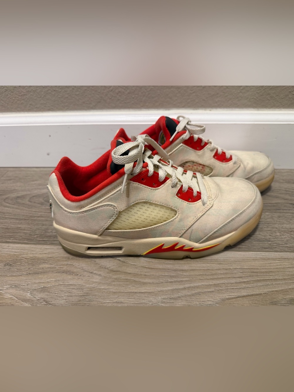 Jordan 5 Low Lunar New Year Men's Athletic Sneakers in Cream and Red